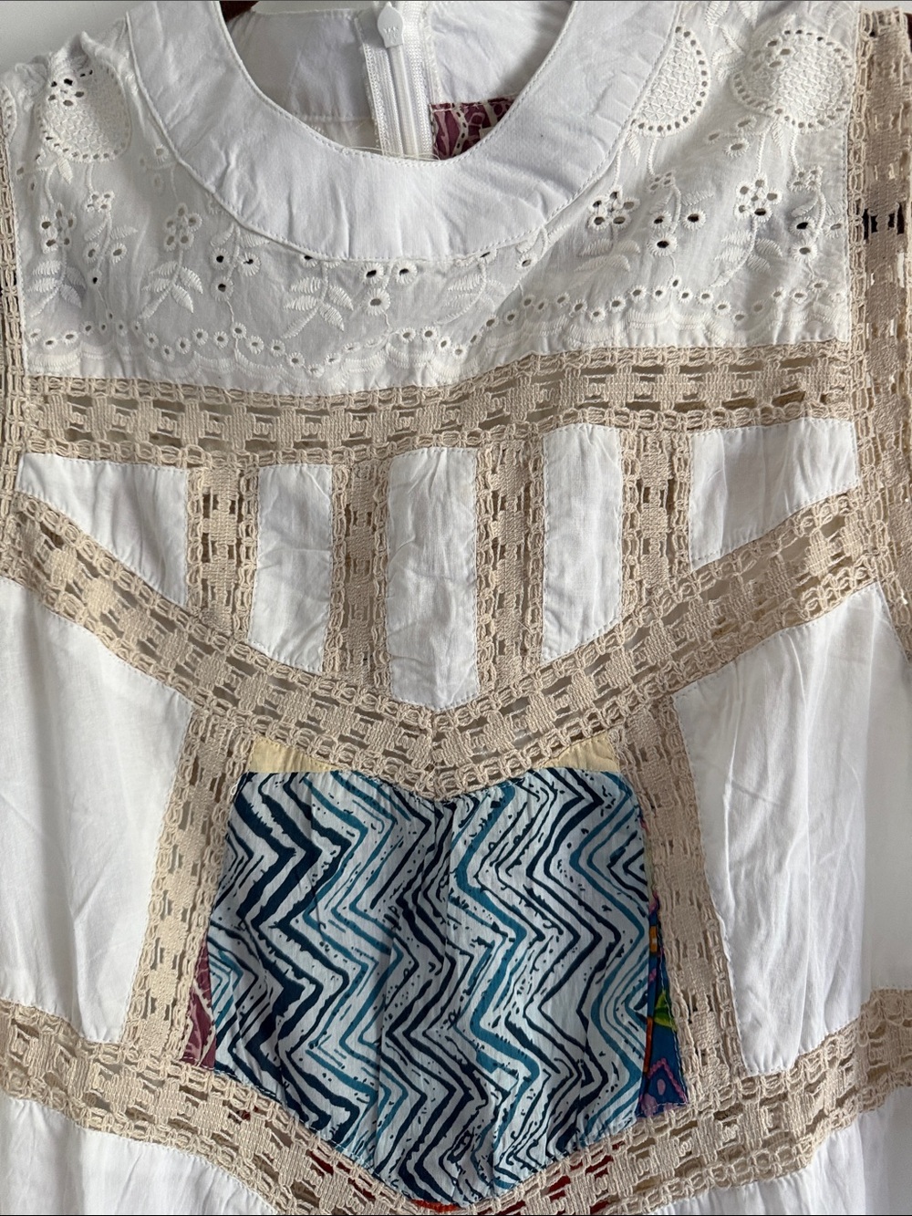 White Crochet Patchwork Boho Tank Dress large - Picture 2 of 6